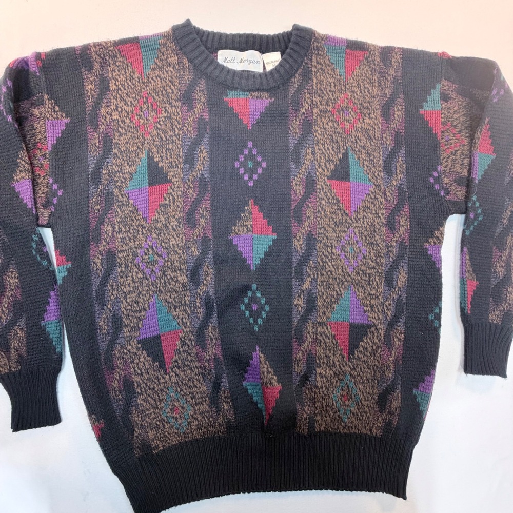 Vintage Matt Morgan Sweater Mens M Geometric Southwestern Grandpa 90s Korea